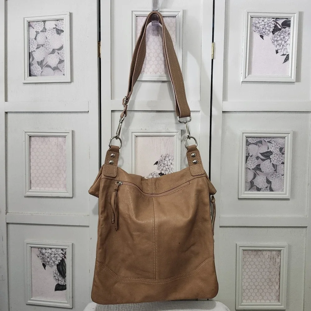 Maurizio Taiuti Brown Leather Convertible Foldover Messenger Bag Made In Italy‎